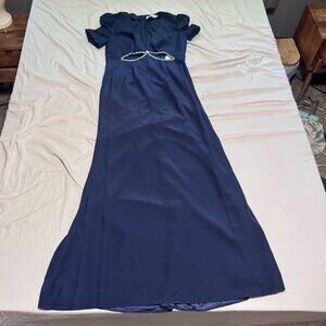 NWT Mac Duggal Plunge Neck Puff Sleeve Cut Out Gown